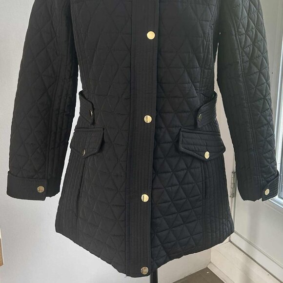 London Fog Black Quilted Field Jacket w/ Removable Hood and Gold Hardware – US S - Picture 4 of 15